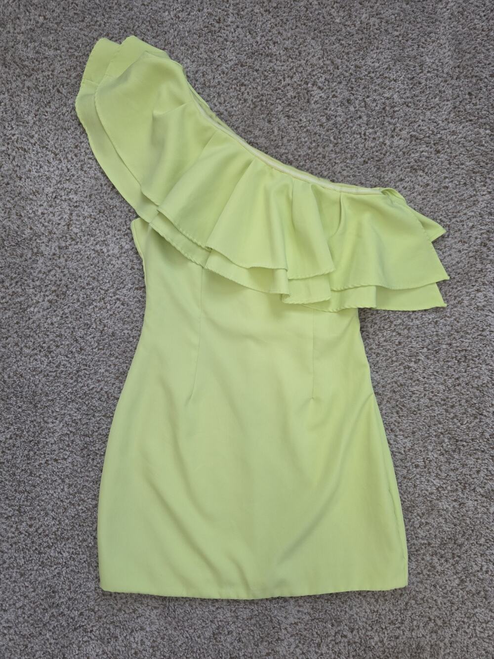 DO+BE Women Light Lime Green One Shoulder Ruffle Mini Dress Trendy Party Size M